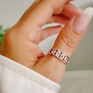Sterling Silver Chain Link Ring, Simple Chain Ring, Thumb Ring, Stacking Ring,